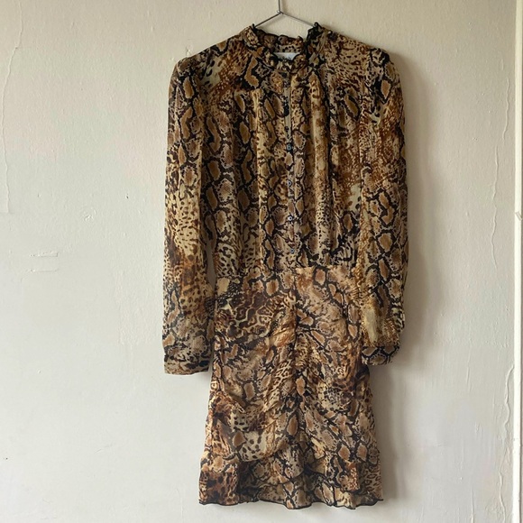 ba&sh Rackel Ruched Snake-Print Georgette Mini Dress XS - Picture 2 of 16